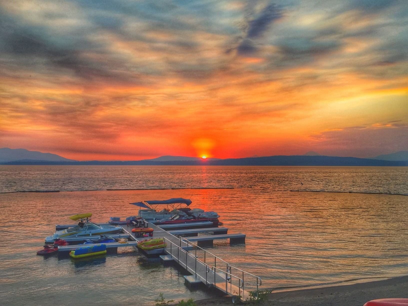 Lake Almanor Docks and boats at sunset
