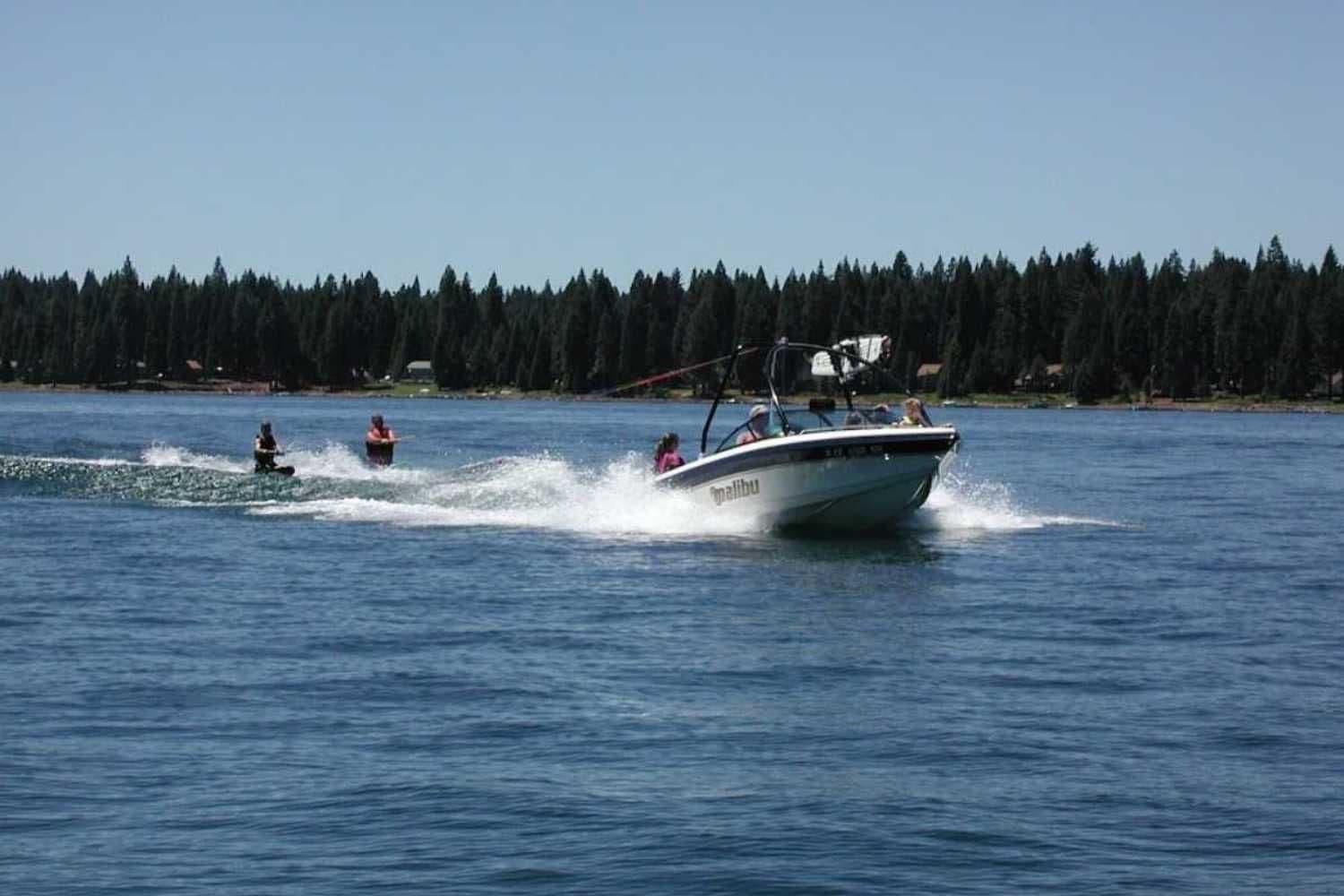 Boat pulling Knee Boarders on Lake Almanor