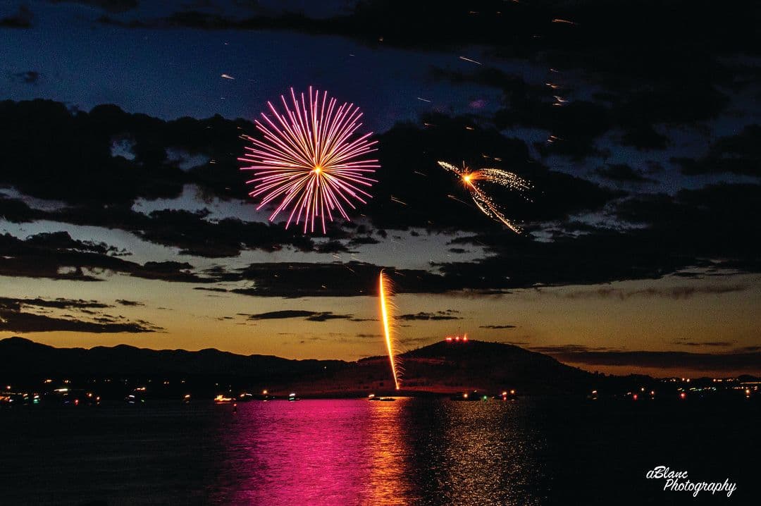 Fireworks over the Elephant Butte Lake at night for the 4th of July