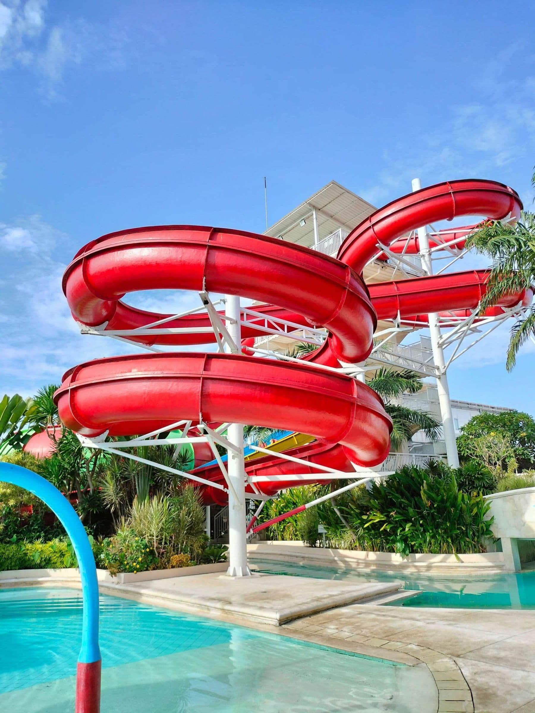 Red waterslides from a waterpark