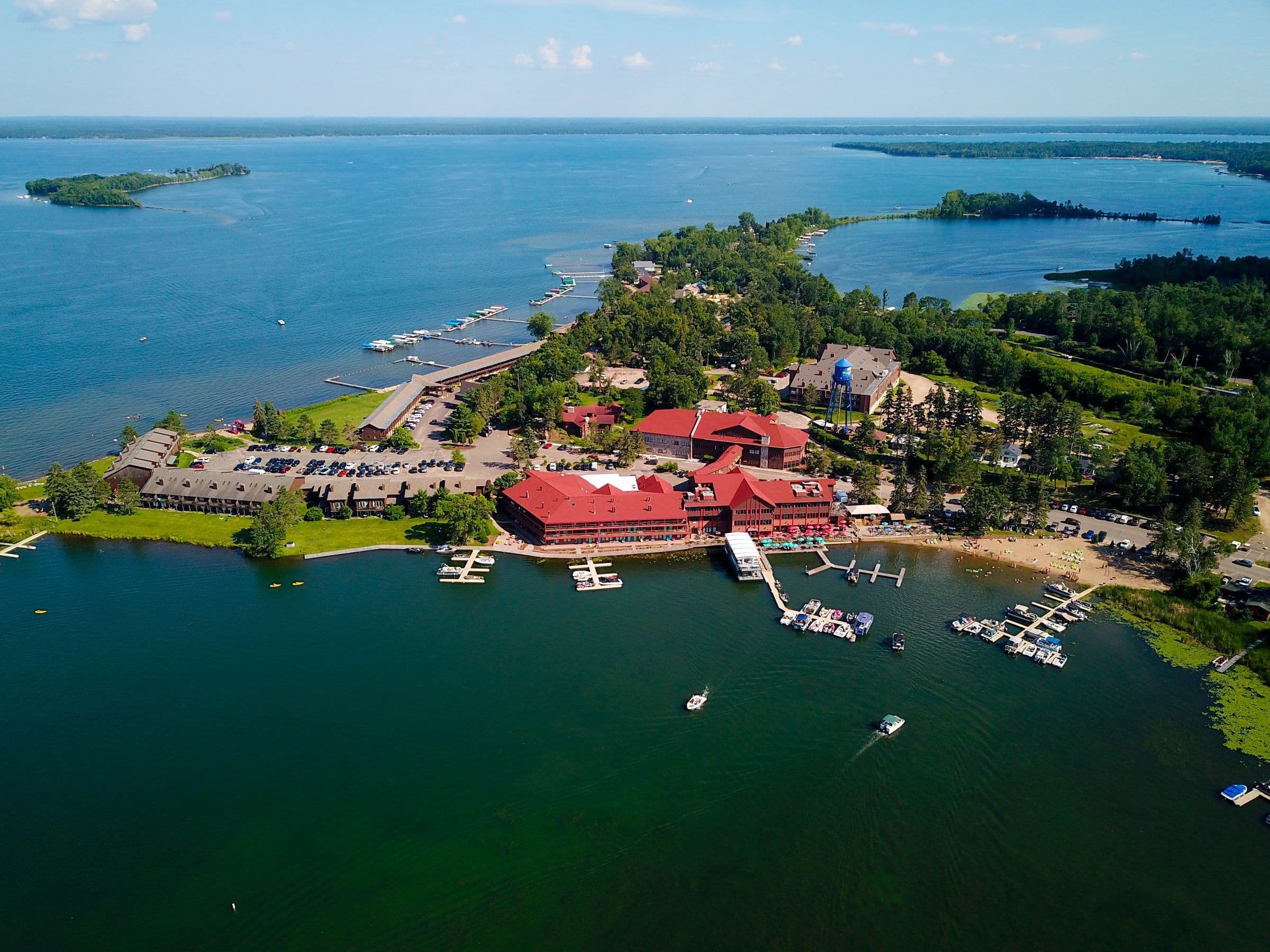 Aerial view of Breeze Point Resort with beachfront