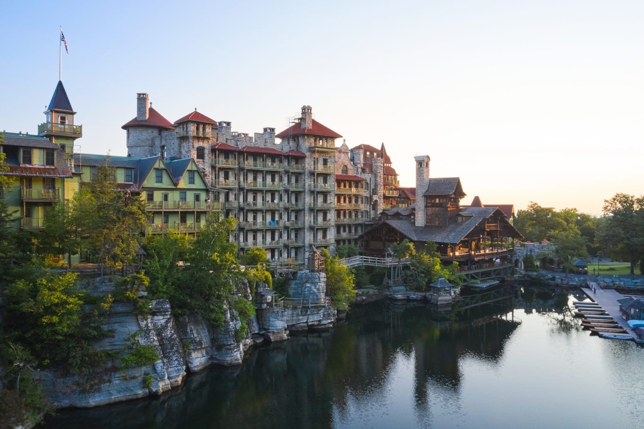 Aerial view of Mohonk Lake along the shore