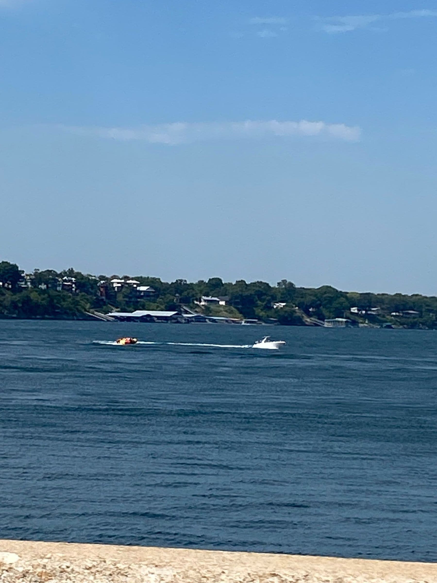 Lake View at Grand Lake, Oklahoma with boats in the distance