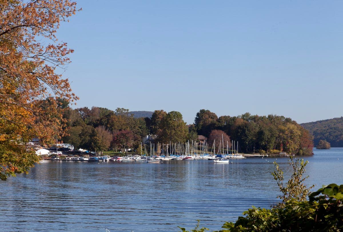Candlewood Lake with Boats on the docks in the background