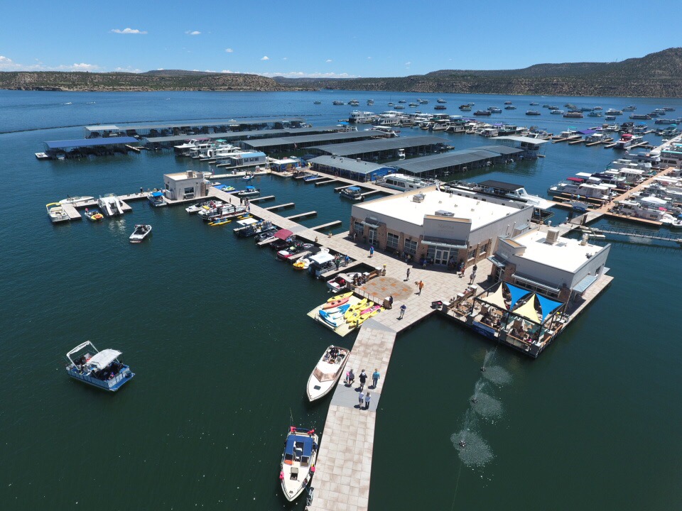 Aerial view of Marina and boats at Navajo Lake